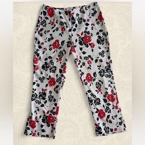 Bwear Y2K Black Red White roses floral cigarette pants petal pushers cropped